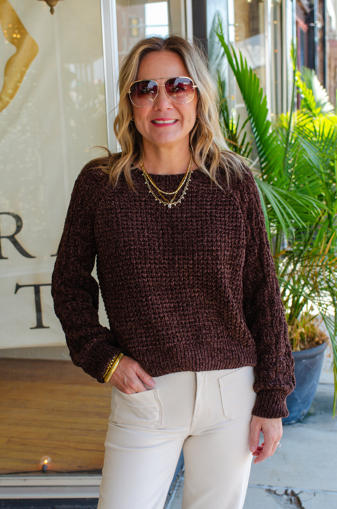 Toasty Charm Knit Sweater Top in Brown
