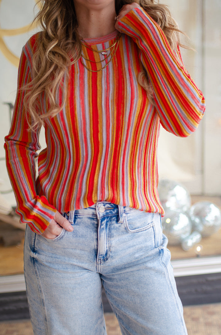 Chasing Sunsets Knit Stripe Long Sleeve Top