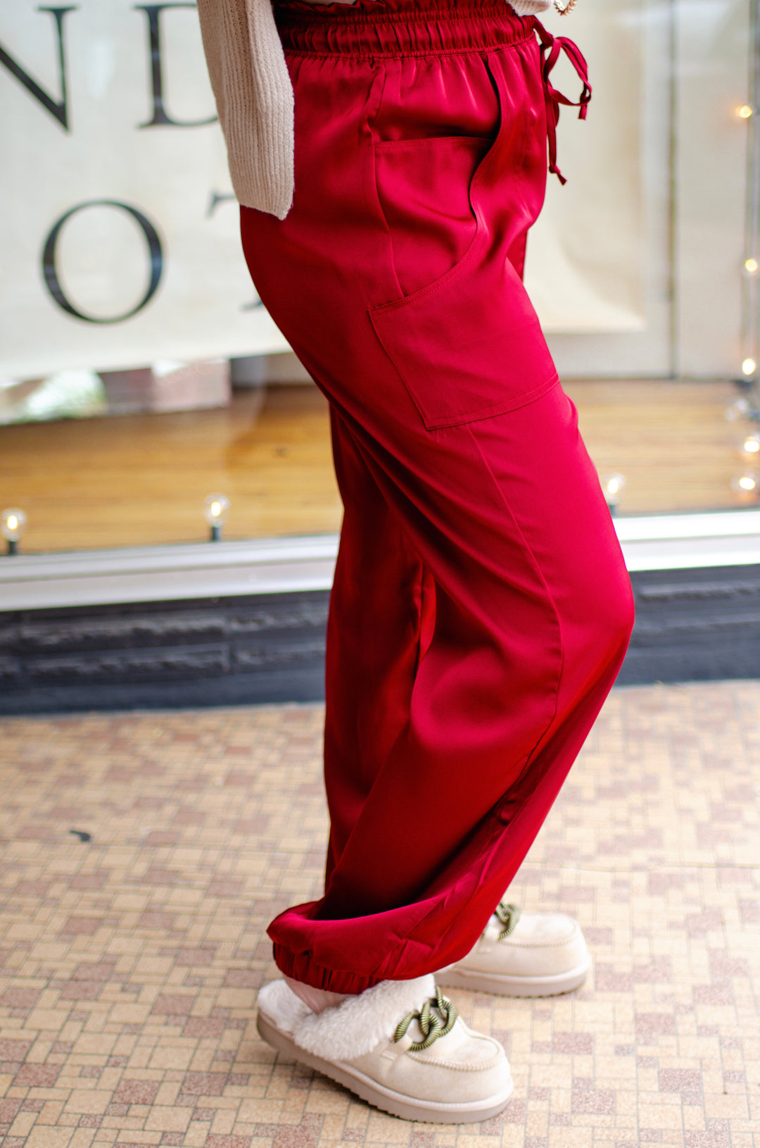 Had You At Hello Silky Stretch Waist Jogger Pant in Burgundy