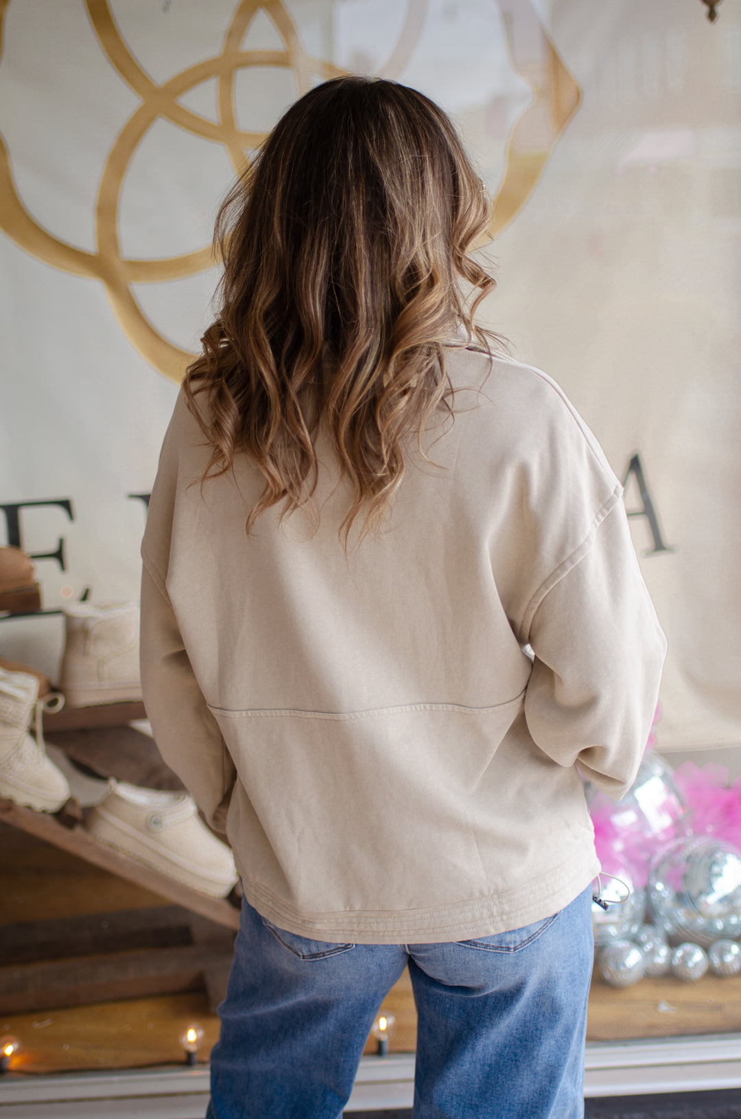 Take It Easy Mineral Washed Button Down Henley Sweatshirt Top in Cream