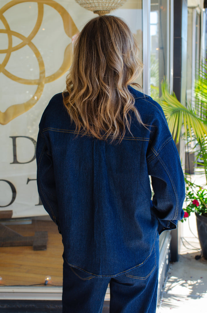 Denim Dreamer Oversized Button Down Dark Denim Top