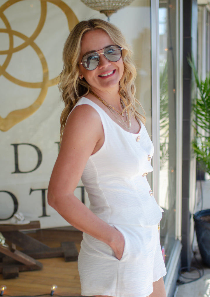 Day Date Gold Button Down Tank in White