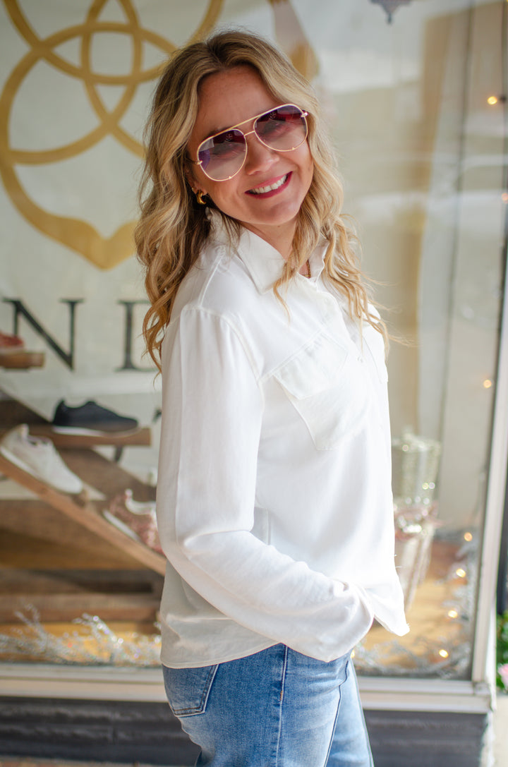 Perfect Day Button Down Blouse in Cream
