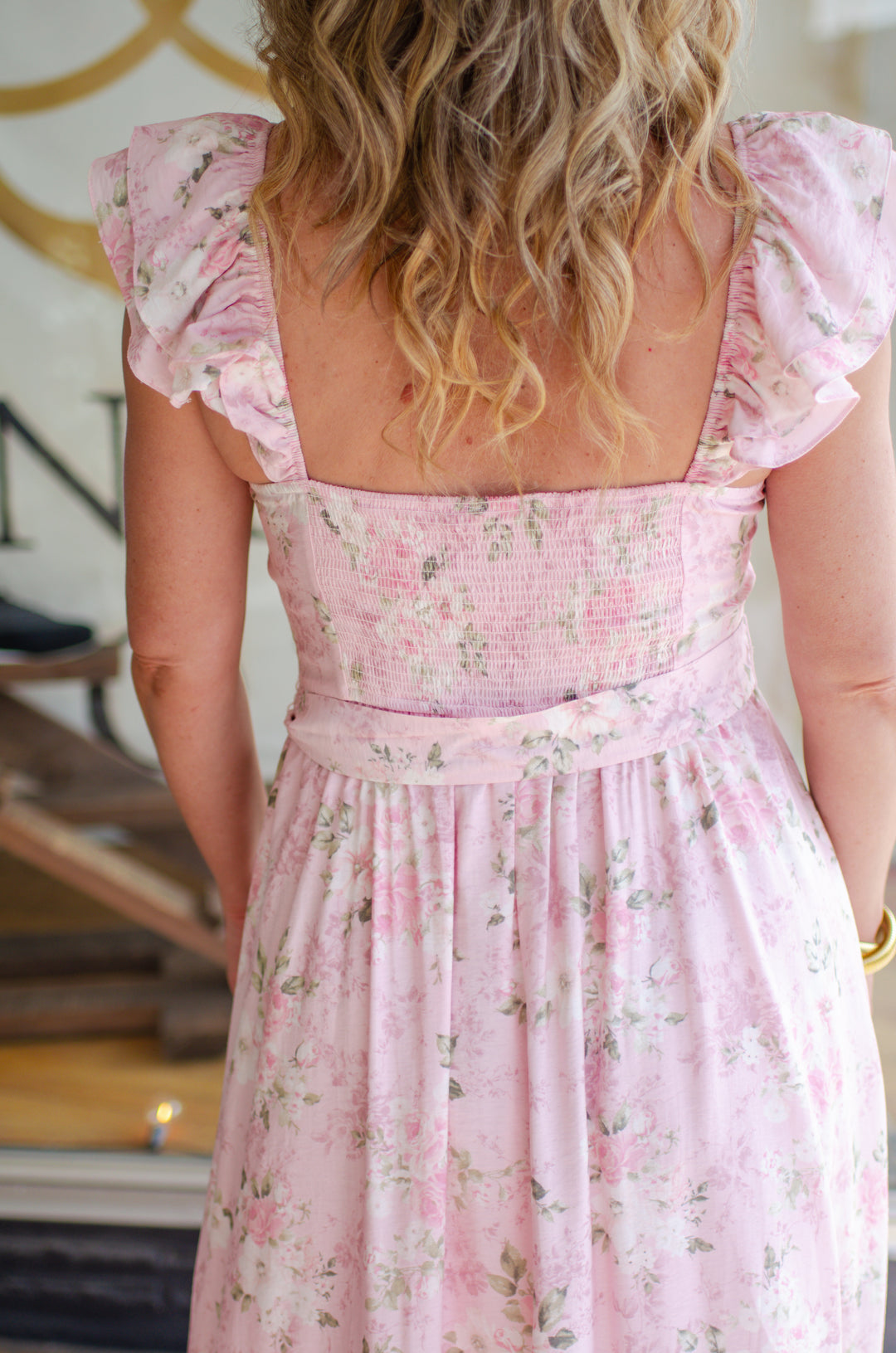 Luxembourg Gardens Pink Floral Corset Top Midi Dress