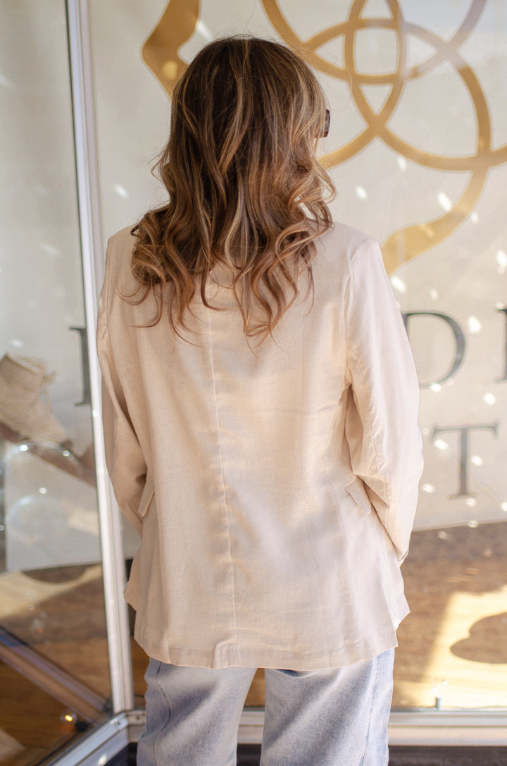 Desert Sands Double Breasted Linen Blazer in Sand