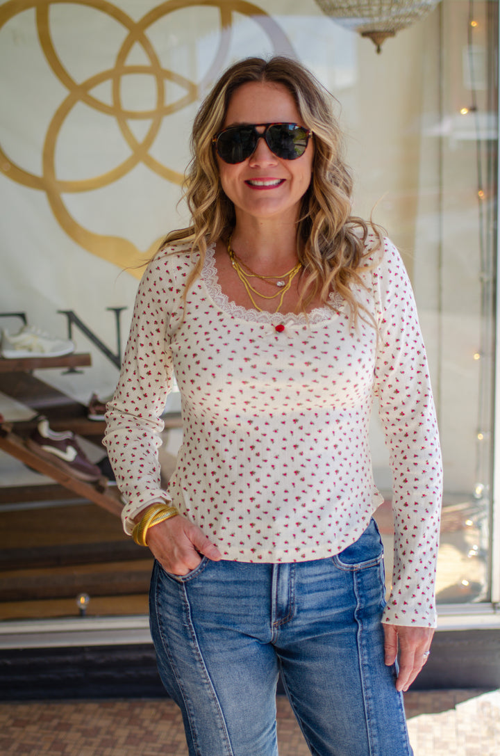 Floral Fields Floral Front Long Sleeve Top