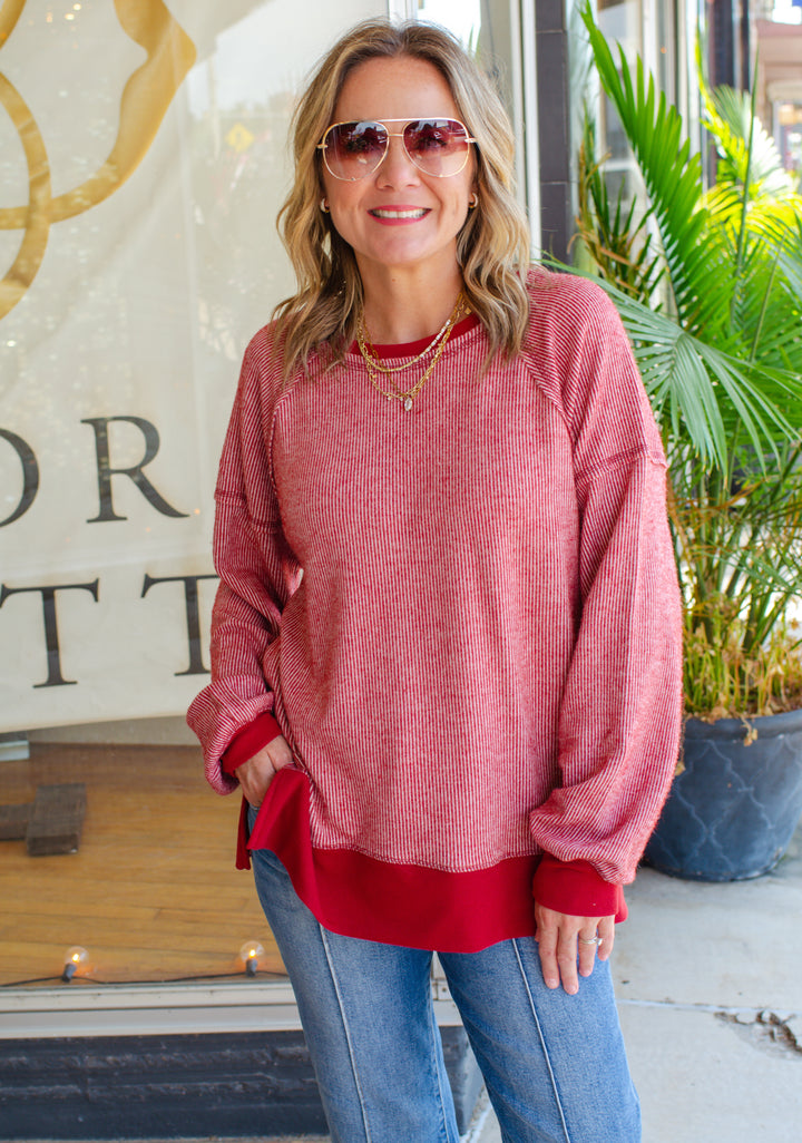 Casual Comfy Lightweight Knit Oversized Top in Burgundy