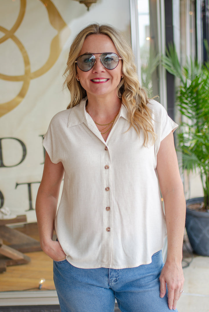 Best of My Love Linen Button Down Collared Top