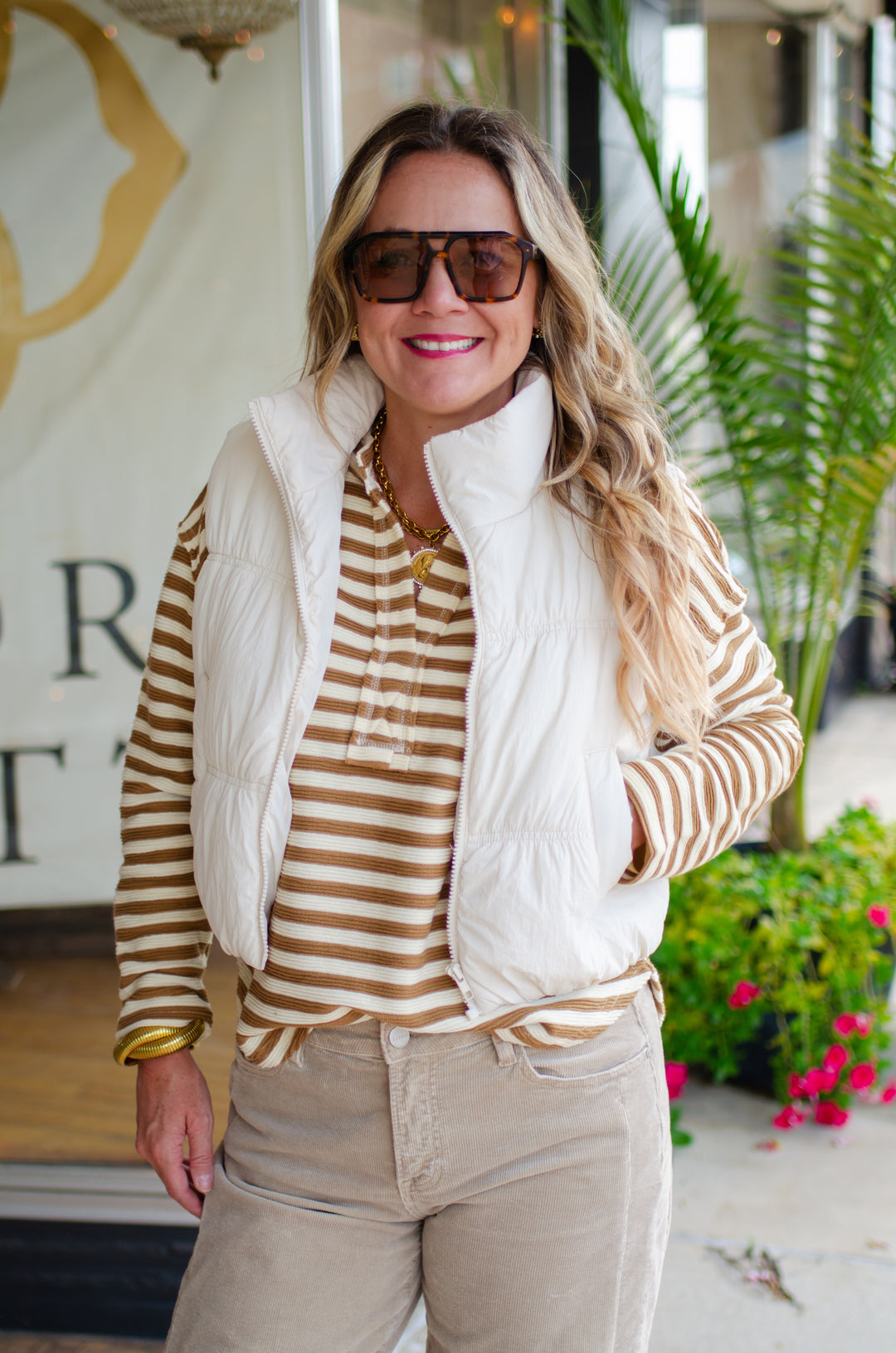 Adventure in The Alps Collared Zip Up Puffer Vest in Ivory