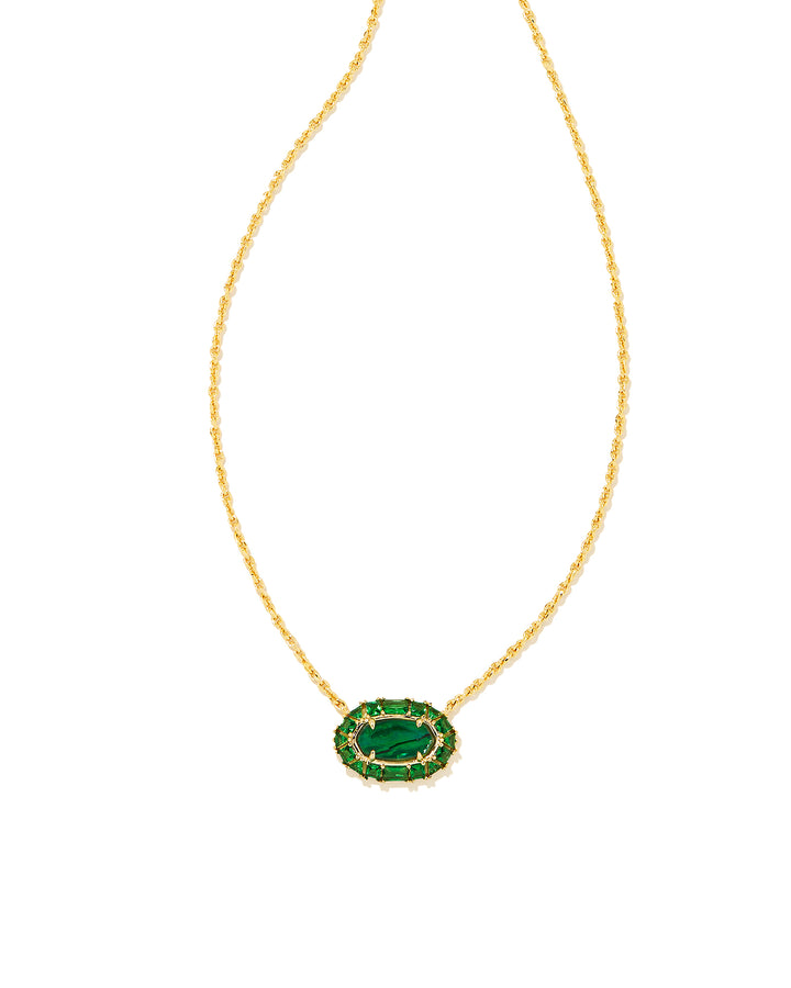 Kendra Scott 
Elisa Gold Crystal Frame Short Pendant Necklace in Kelly Green