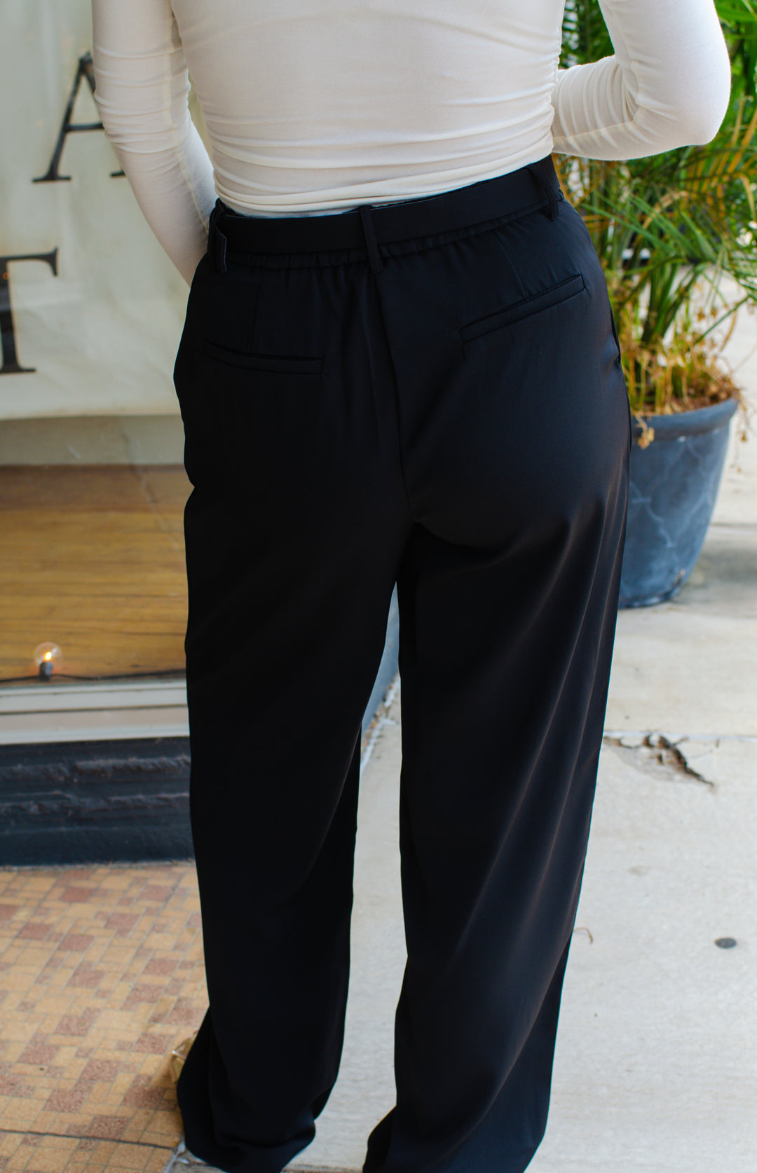 Sophisticated Beauty Belted Wide Leg Trouser Pant in Black