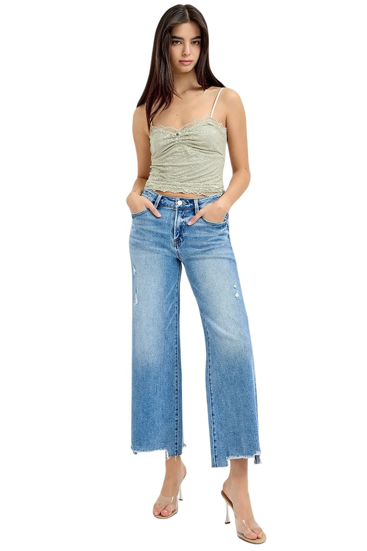 Risen High Rise Crop wide leg jeans in Medium Wash