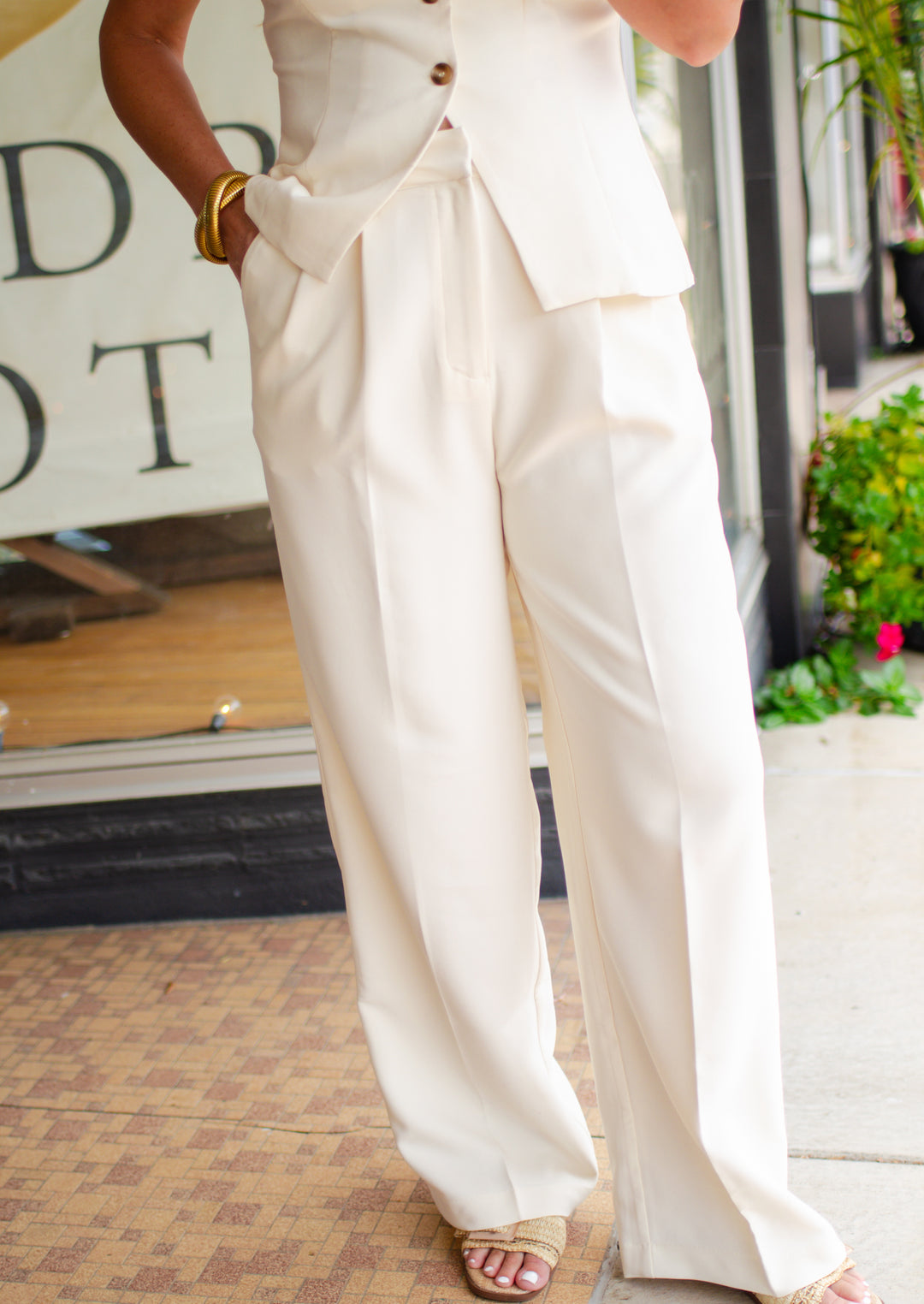 Make You Mine High Waist Pleated Wide Leg Dress Pant in Cream