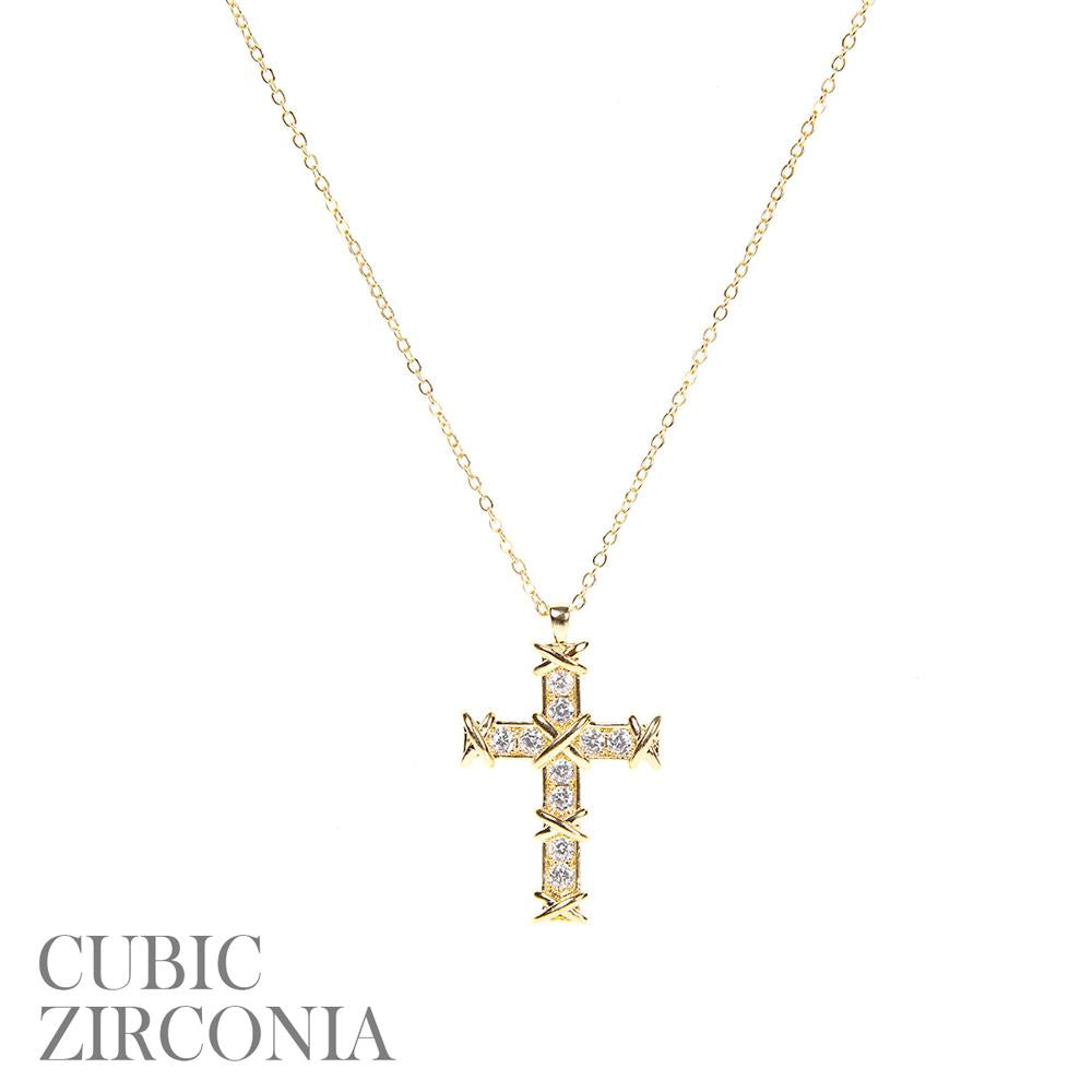Gold CZ Knotted Cross Necklace