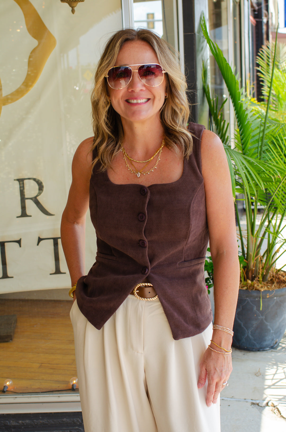 Suits You Trousers with Camel Belt in Cream