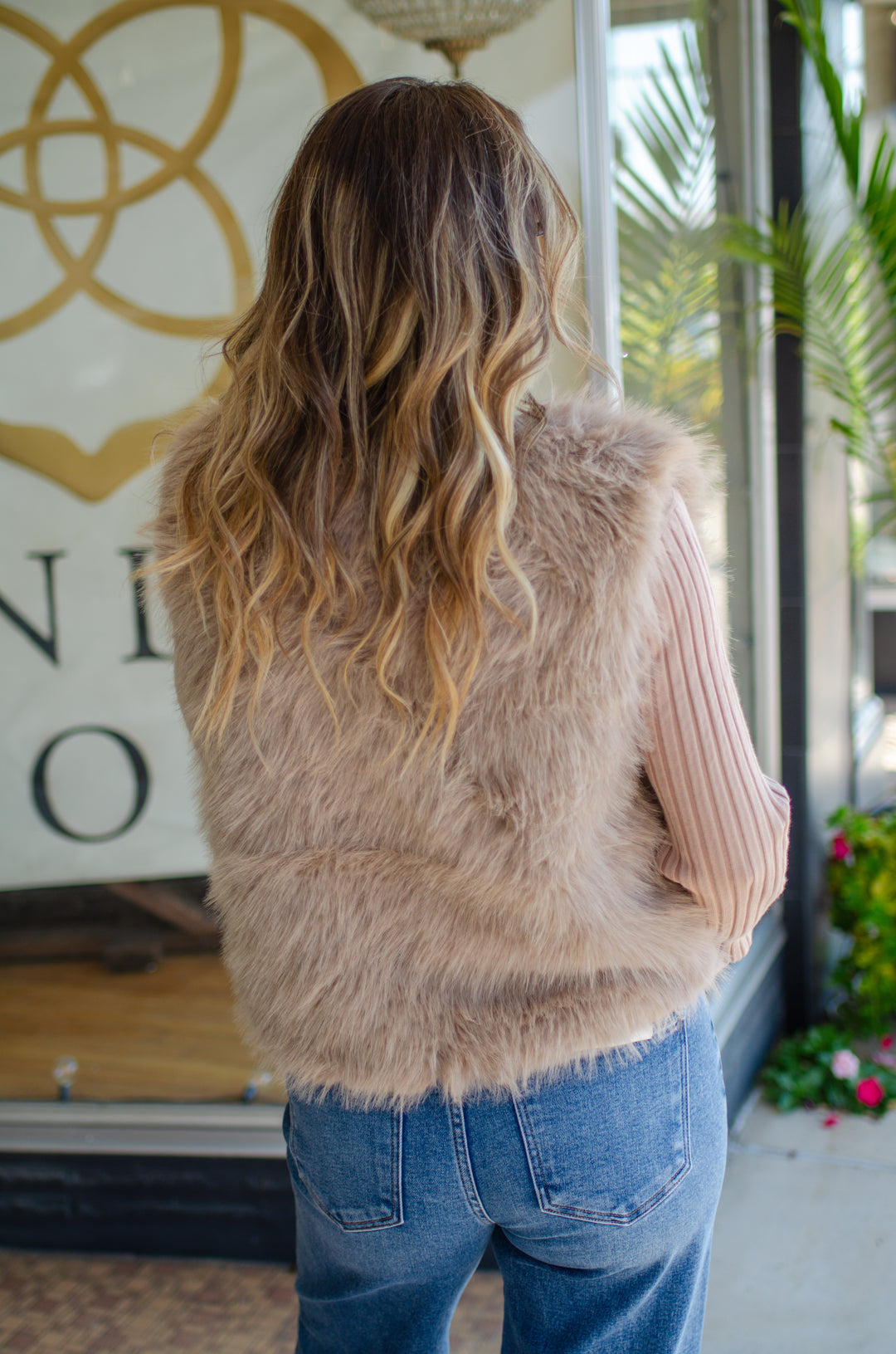 Glam Fur Vest in Taupe