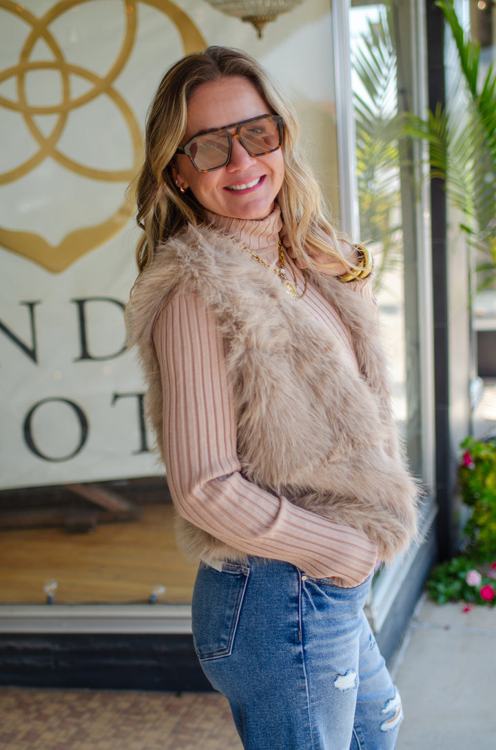 Glam Fur Vest in Taupe