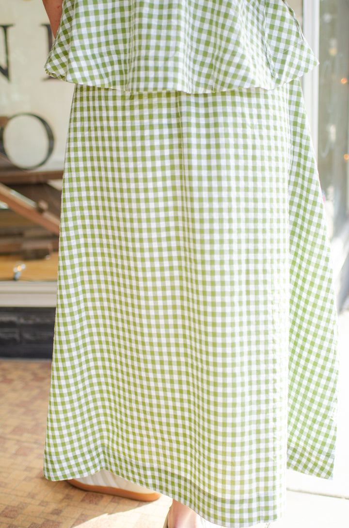 Spring Stroll Gingham Midi Skirt in Green