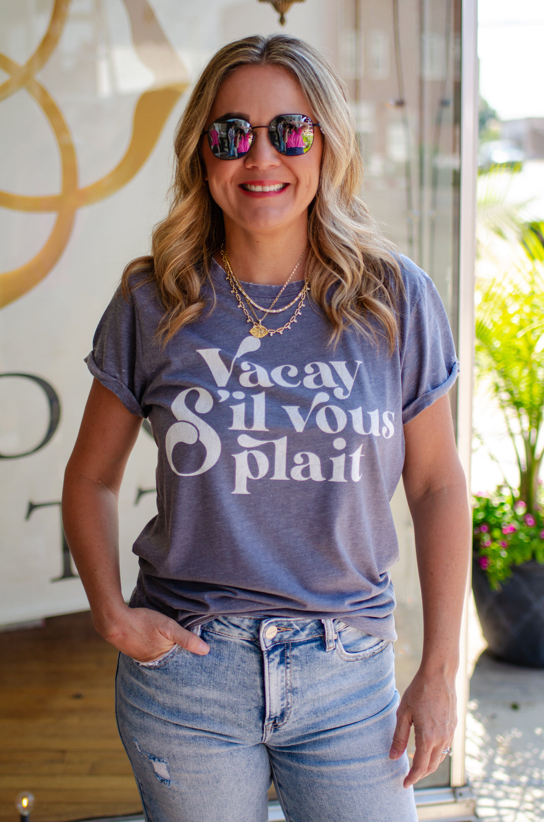 Vacation "Vacay S'il vous plait" Steel Grey Tee