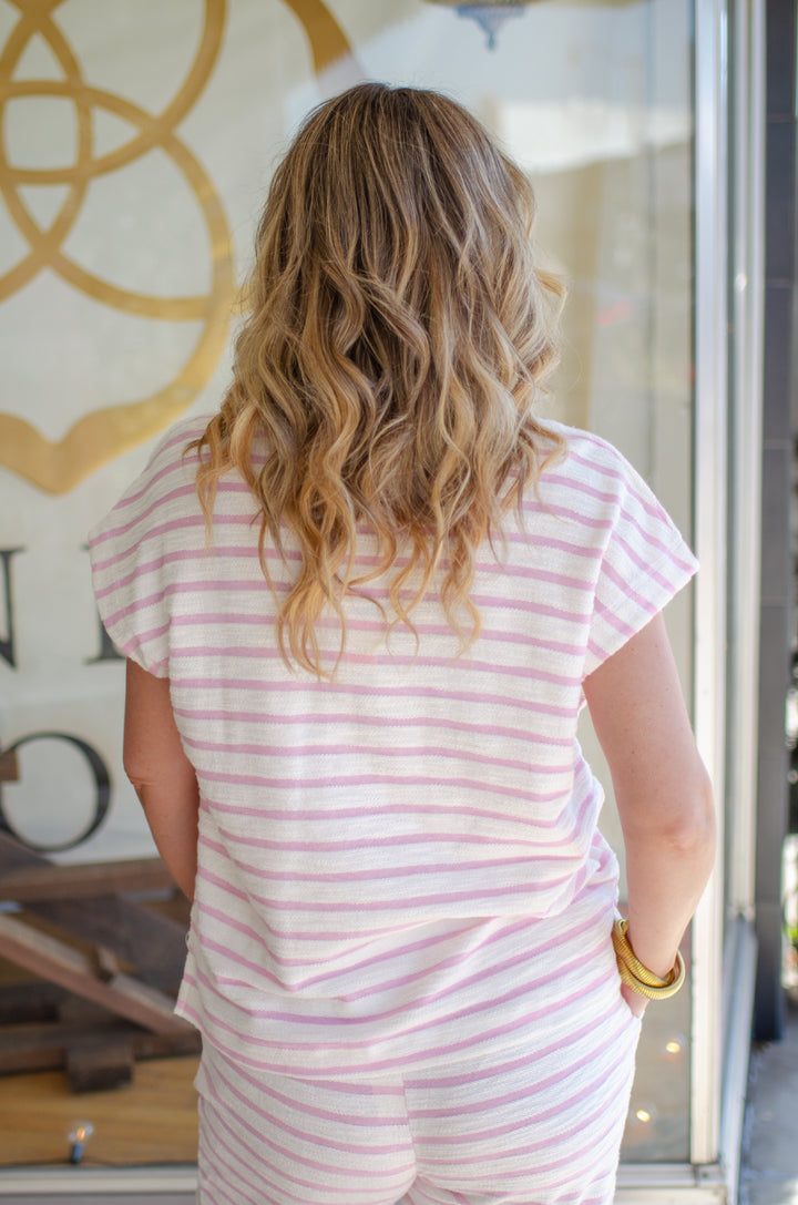 Casual Moment Pink & White Stripe Short Sleeve Top