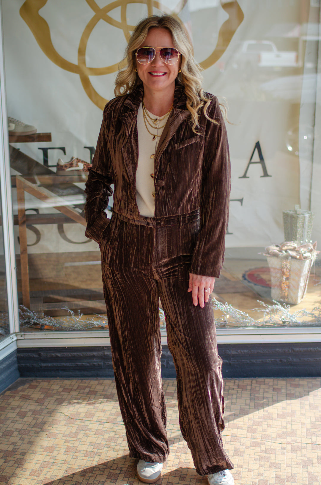 Pure Luxury Chocolate Brown Crushed Velvet Blazer Jacket