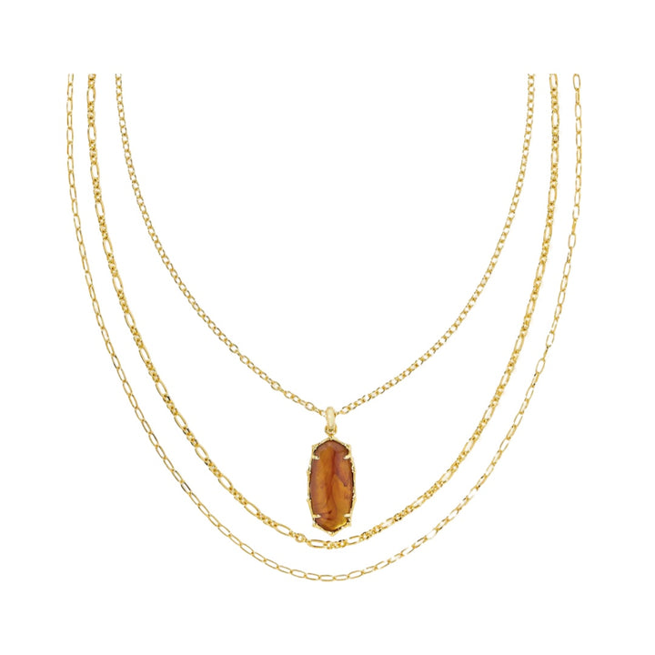 Kendra Scott Elle Bamboo Framed Triple Necklace in Gold Marbled Amber Illusion