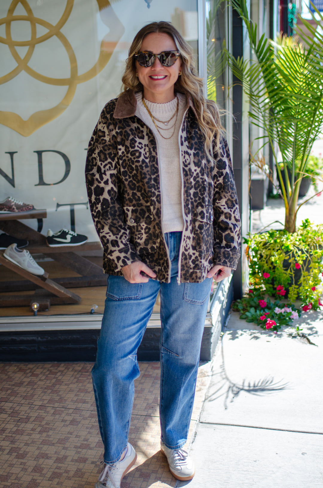 Be The Moment Leopard Printed Washed Twill Barn Style Jacket