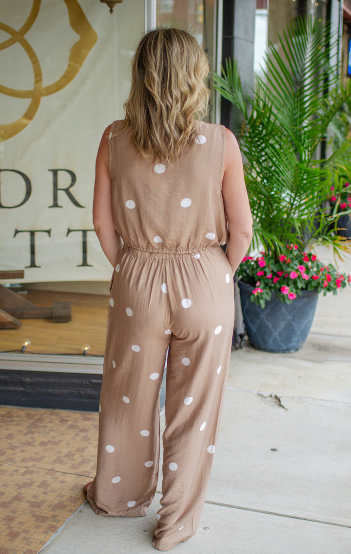 Make Your Mark Mocha Polka Dot Sleeveless Top