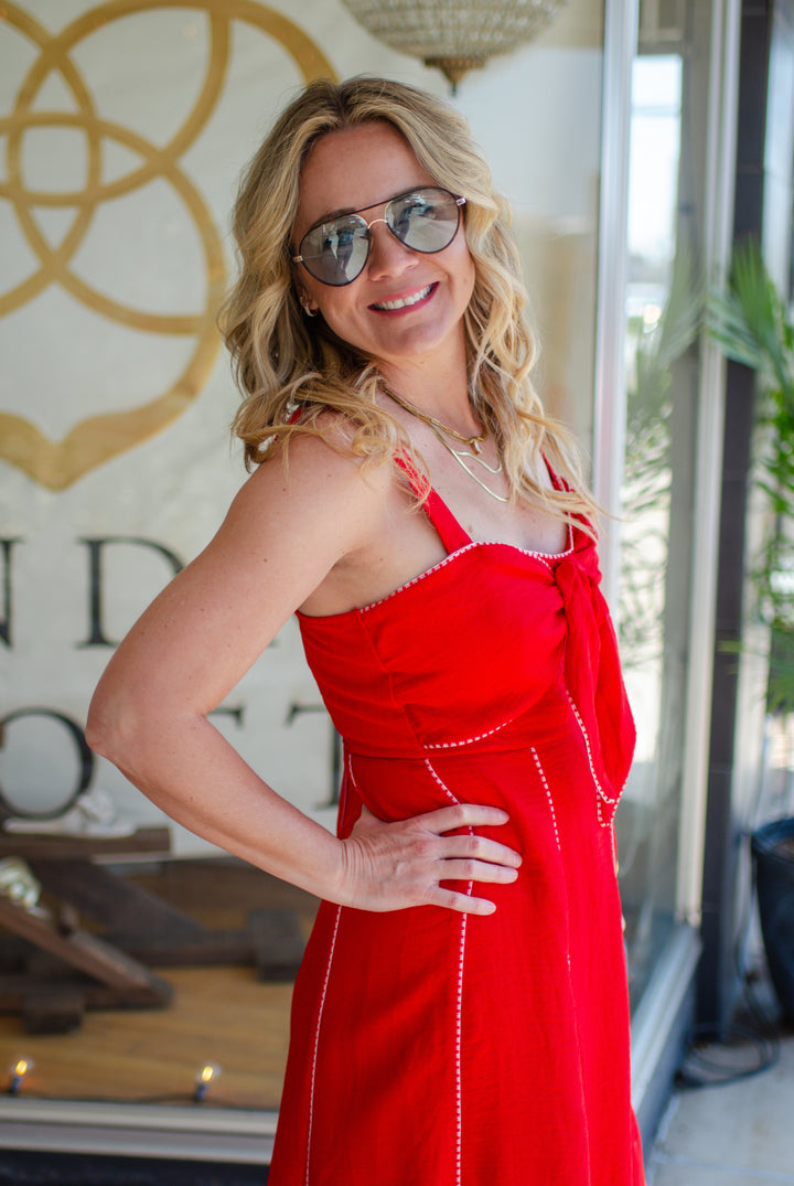 Make It Memorable Tie Front Dress in Red