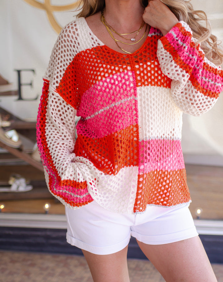 Best Of My Love Multi Color Open Knit Top