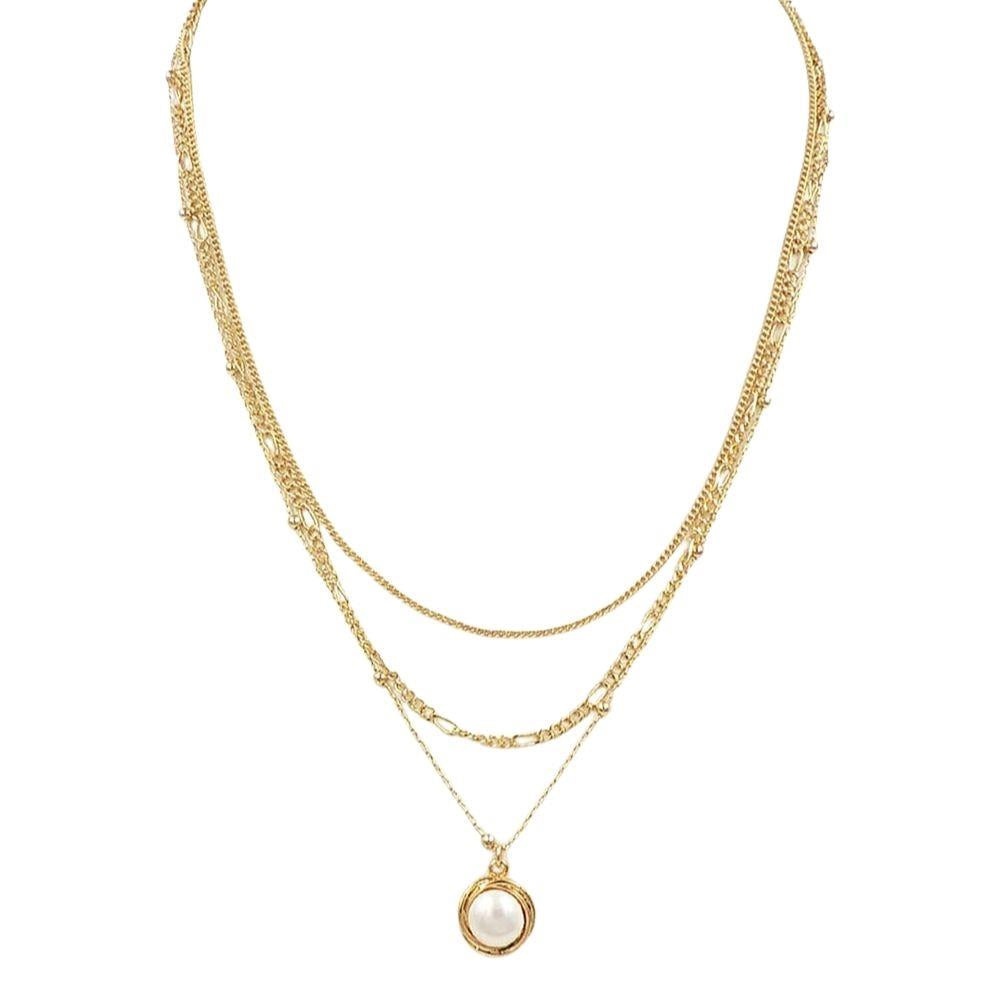 Gold Pearl & Pendant Drop Necklace