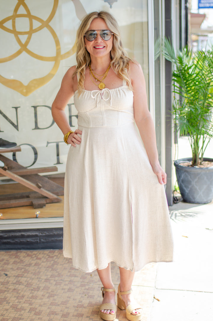 Dreaming of You Front Tie Linen Midi Dress