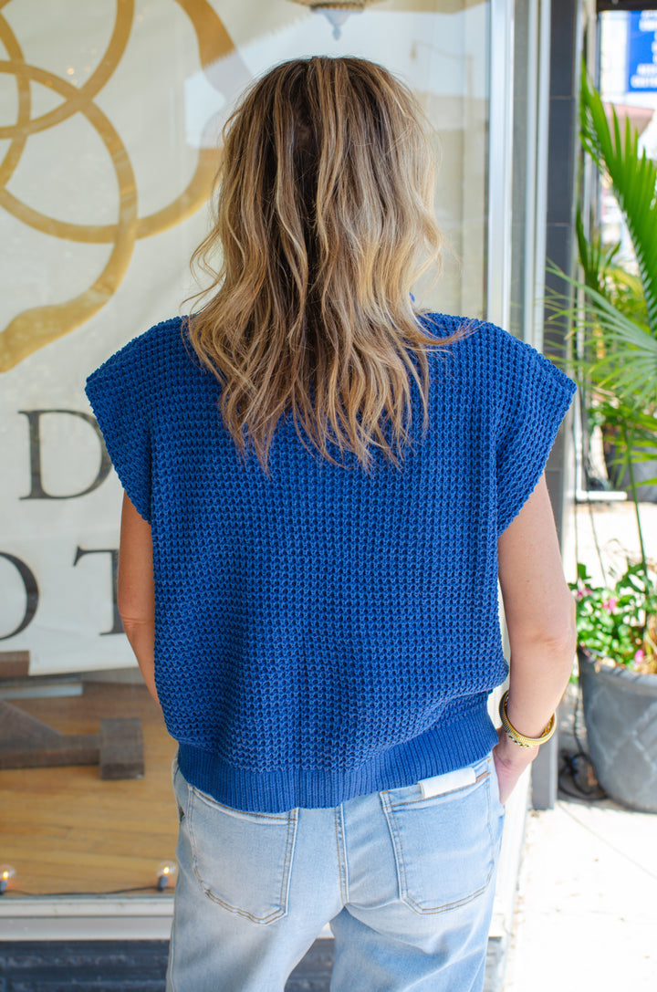 Take Me Back Soft Chenille Knit Sleeveless Sweater Top in Blue