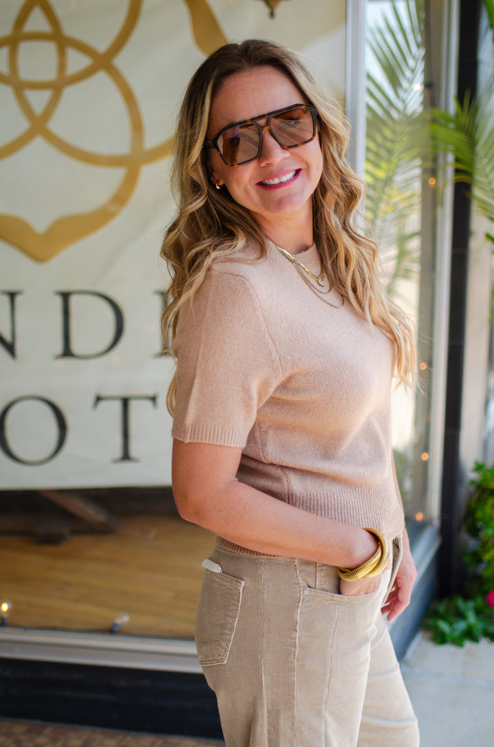 Turn Back Time Crew Neckline Lightweight Sweater in Camel