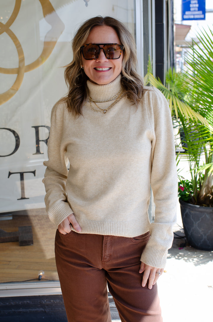 Fall Stroll Turtle Neck Long Sleeve Sweater in Cream