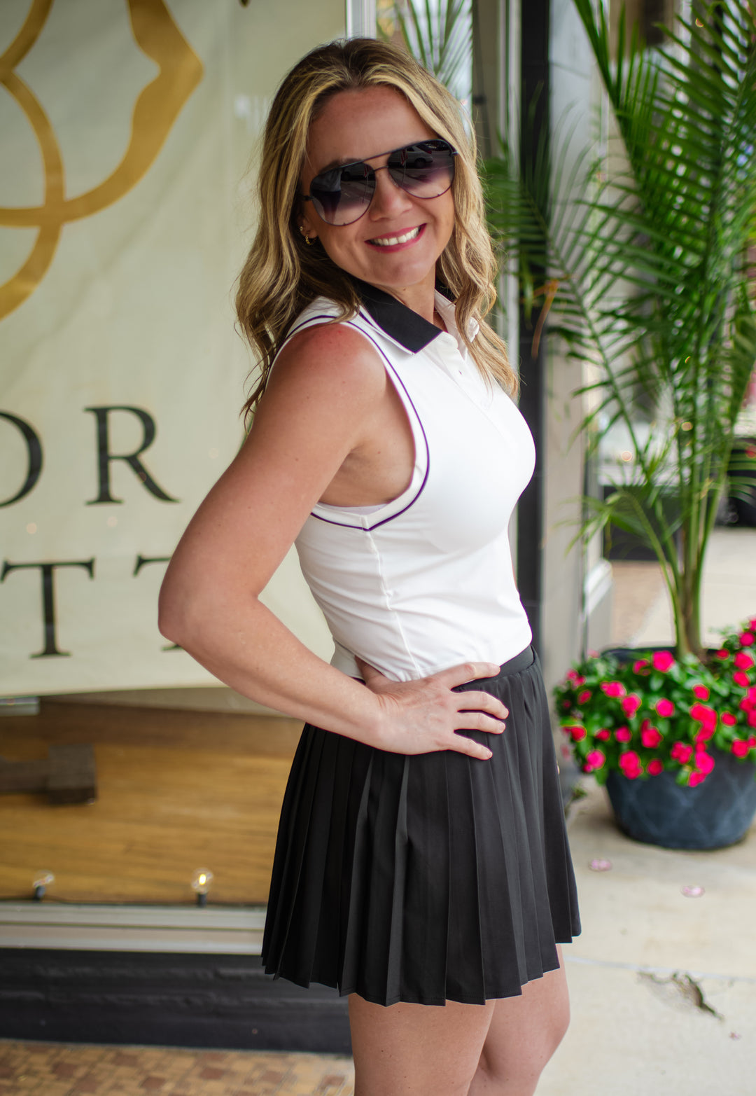 Make It Right White & Black Crop Collared Tennis Top