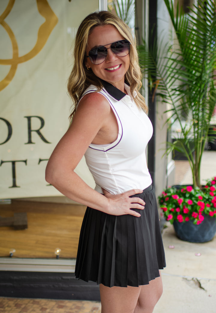 Make It Right White & Black Crop Collared Tennis Top