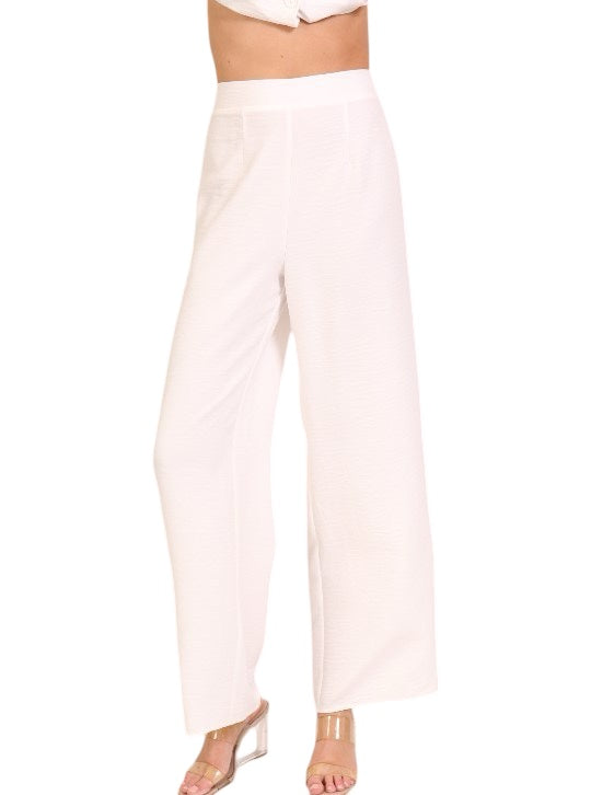 On Point White High Rise Stretch Waist Pant in White