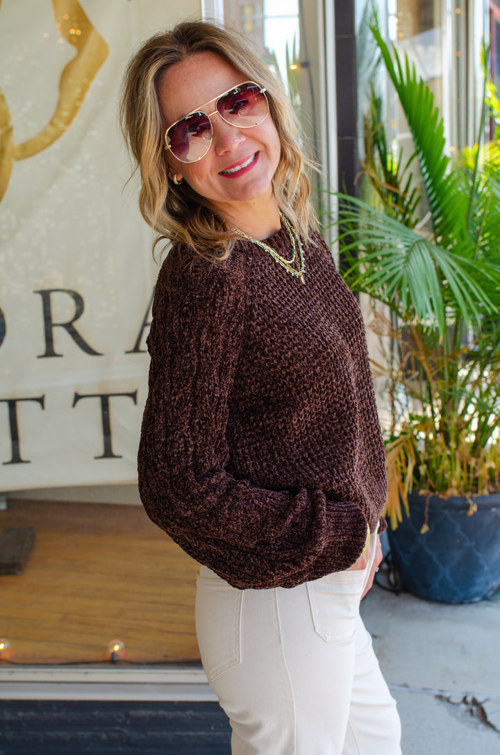 Toasty Charm Knit Sweater Top in Brown