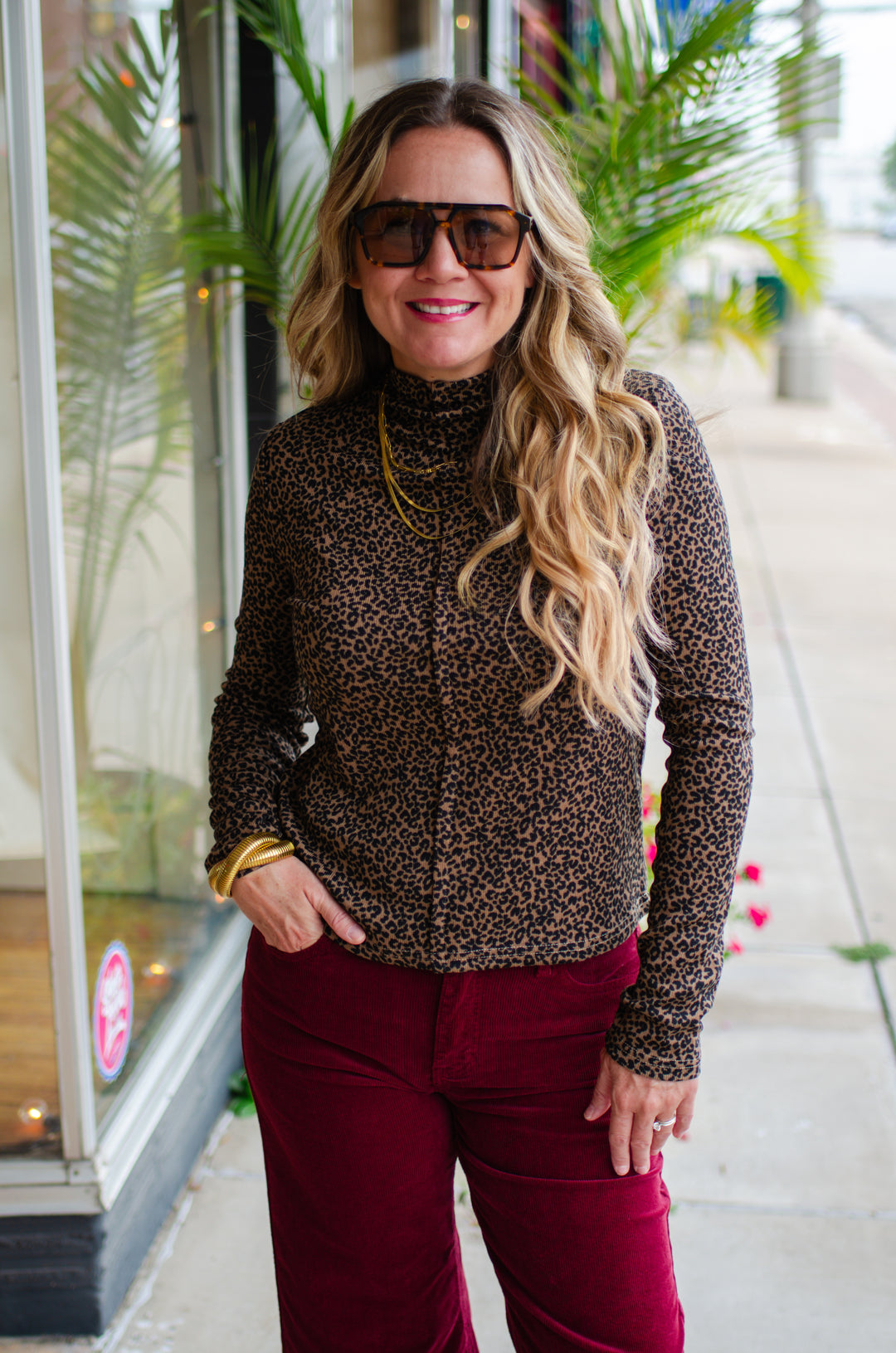 Walk On The Wild Side Fitted Leopard Mock Neck Top