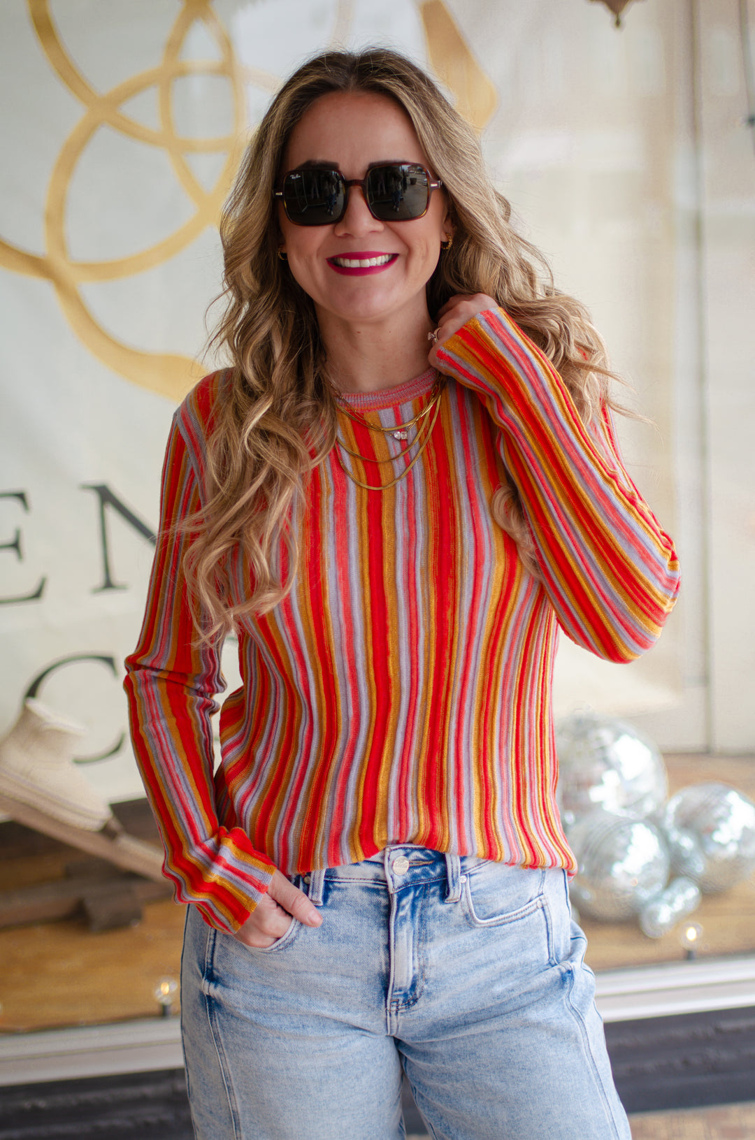 Chasing Sunsets Knit Stripe Long Sleeve Top