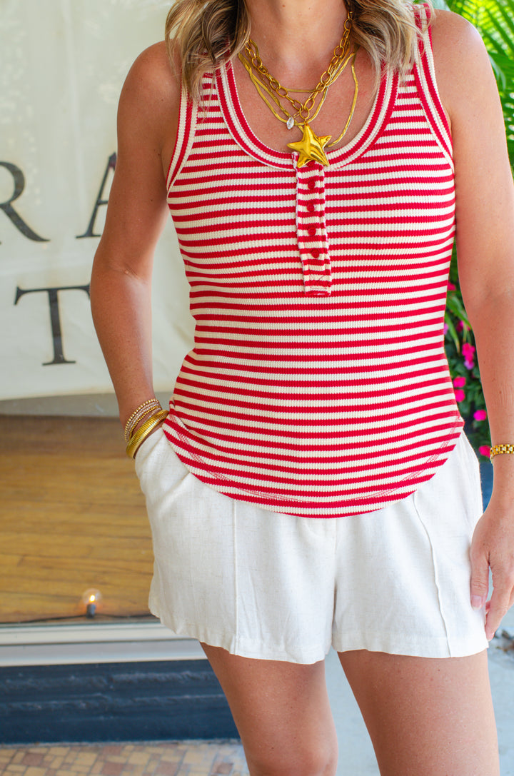 Take It in Stride Pinstripe Fitted Tank in Red & Cream Stripe
