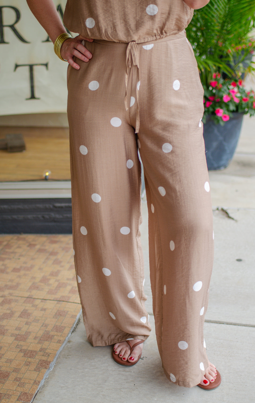 Make Your Mark Mocha Polka Dot High Rise Wide Leg Pant