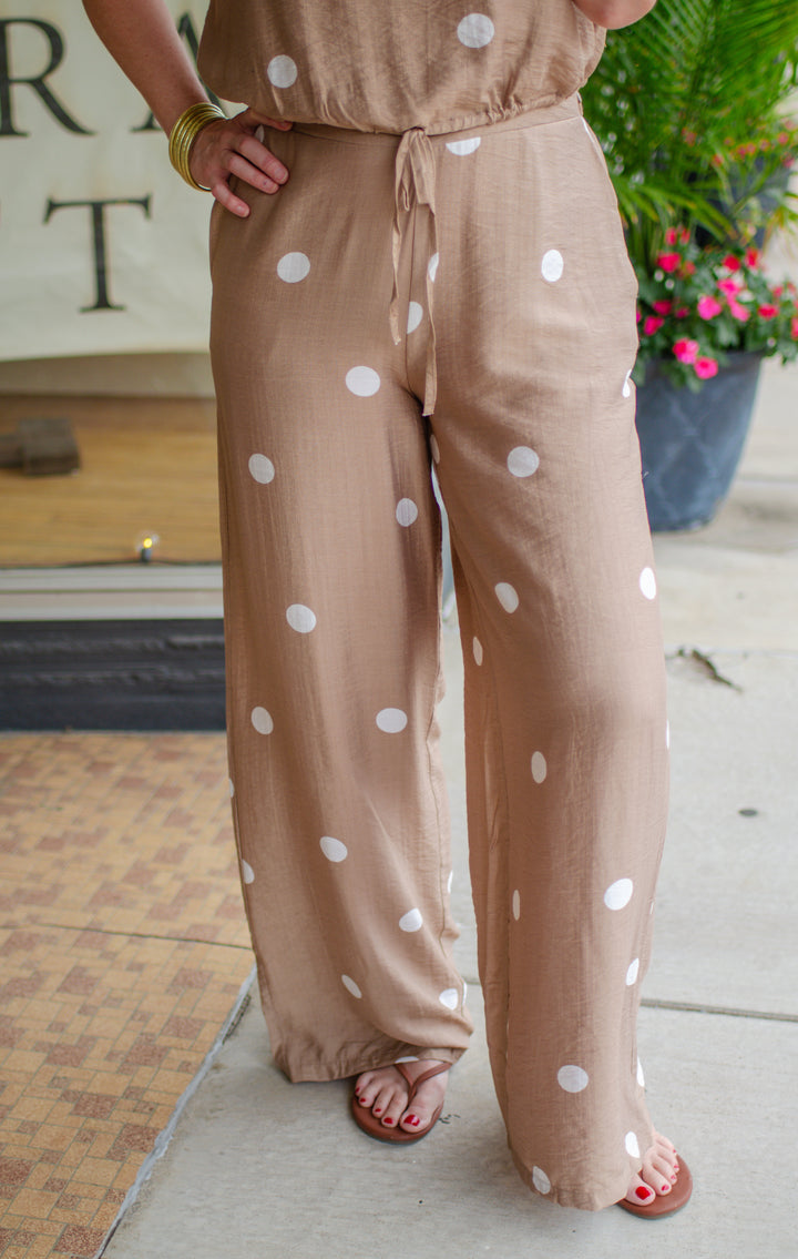 Make Your Mark Mocha Polka Dot High Rise Wide Leg Pant