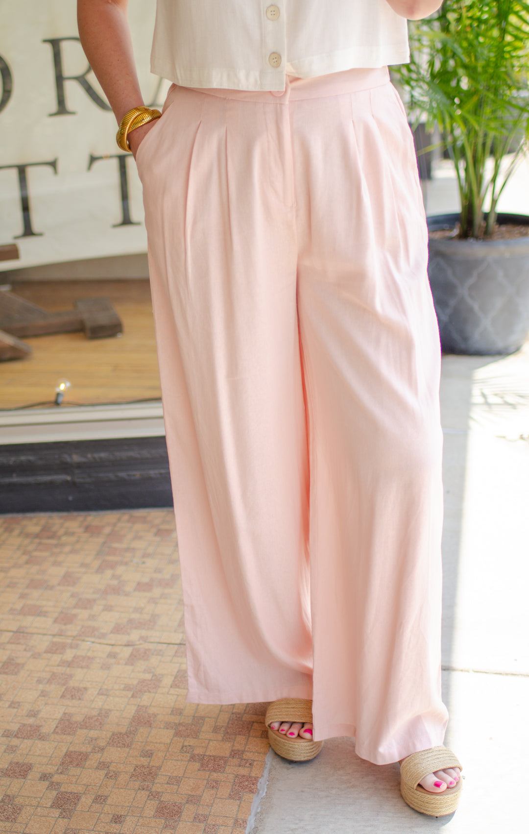 Dearest Darling Blush Wide Leg Pleated Front Trouser Pants