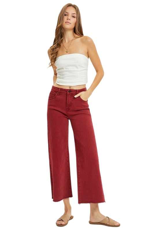 Risen Tummy Control High Rise Crop Flare in Wine