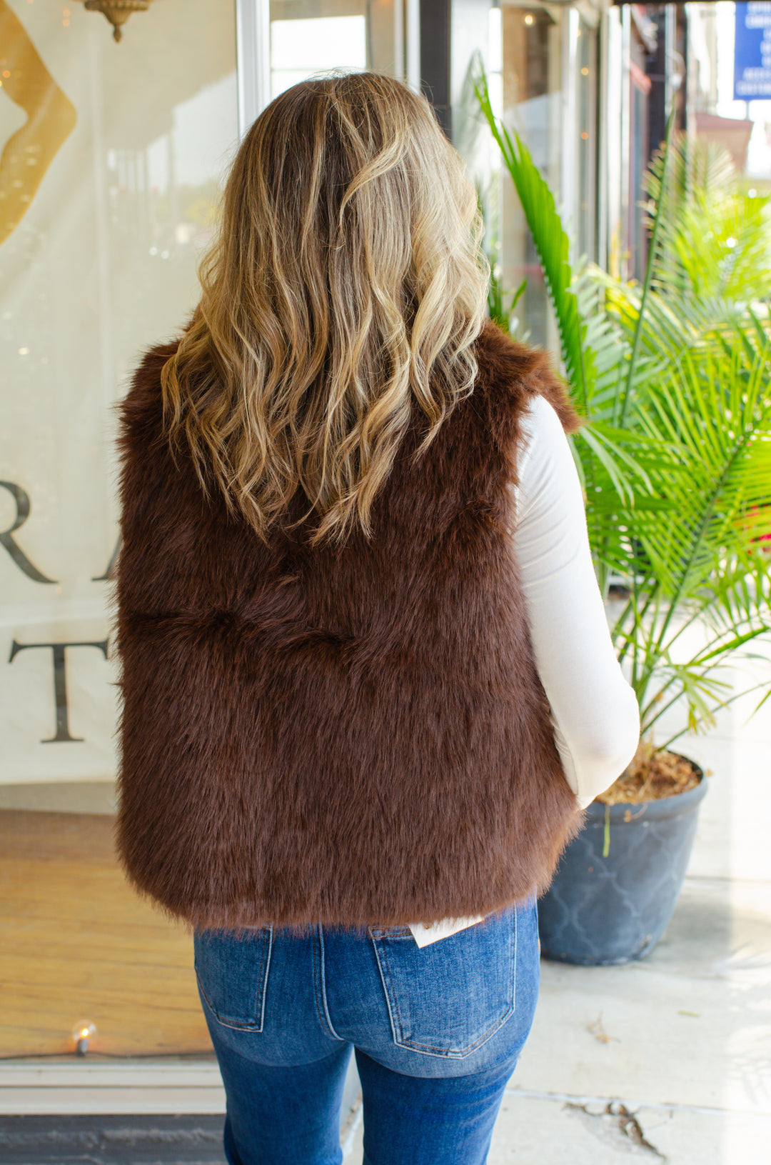 So Chic Fur Zip Front Vest in Brown