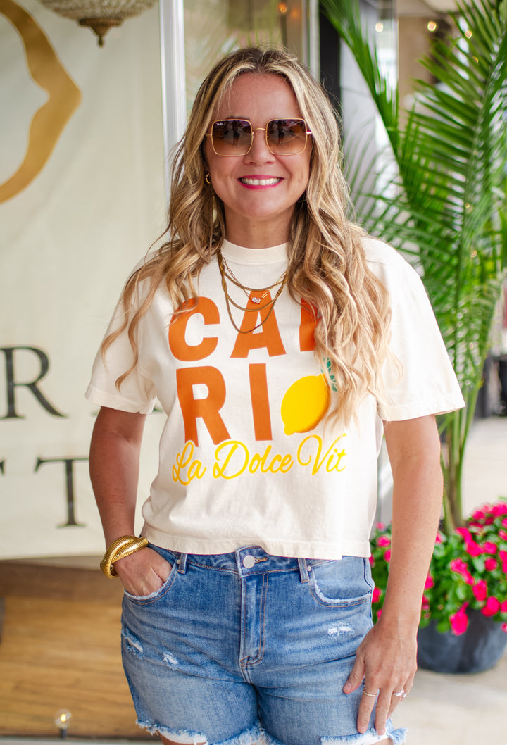 Capri La Dolce Vita Graphic Crop Top in Cream