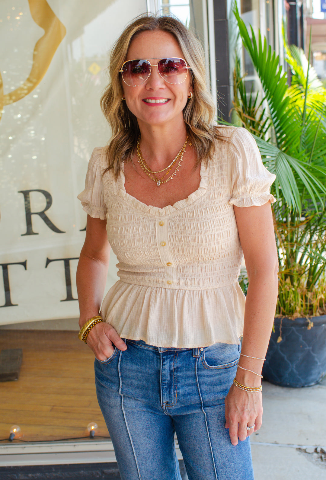 Sweet Fling Peplum Top in Natural