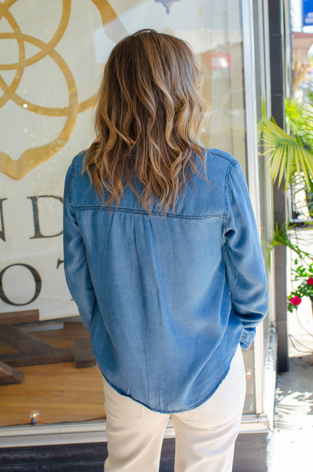Skip A Beat Chambray Button Down Long Sleeve Top